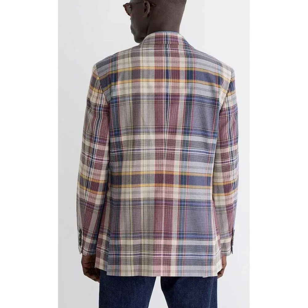 J. Crew Plaid Sport Coat in Blue, Cream, Yellow, and Black